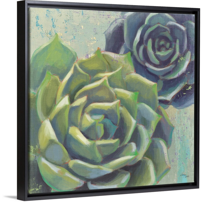 «Succulents I Crop», art mural sur toile, Toile avec cadre noir, H 12 po x l 12 po x P 1,75 po