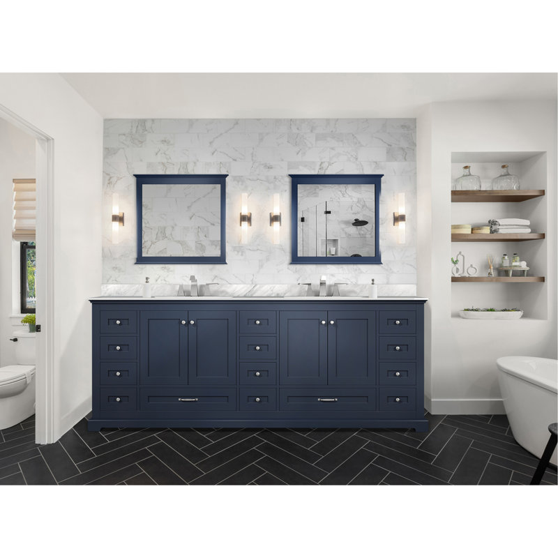 Ensemble de meuble-lavabo double, plateau en marbre de Carrare et robinet (sans évier), Navy Blue