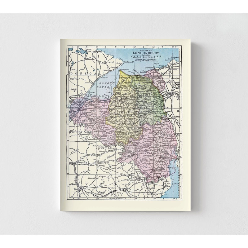 Impression sur affiche, carte de l'Irlande, impression de l'affiche de la région irlandaise rustique du comté de Londres - Bartholomew, 1882