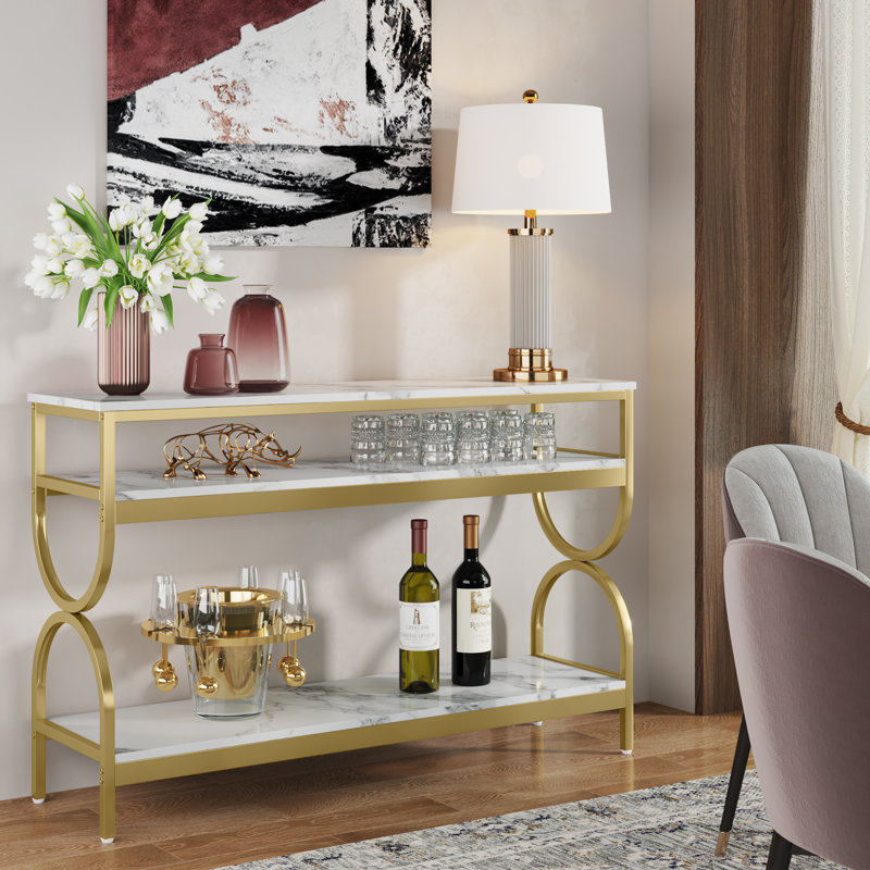 Drexell 55'' Console Table, White/Gold