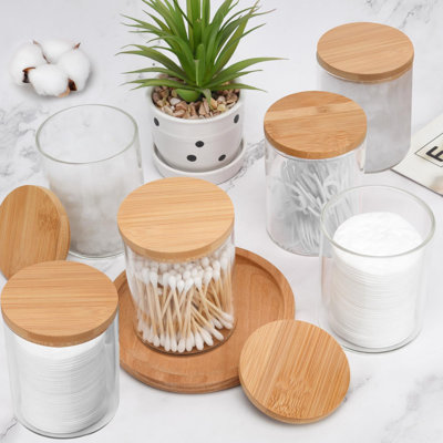 Ensemble de 6 bocaux en verre avec support Qtip, pots d'apothicaire avec couvercles (transparent)