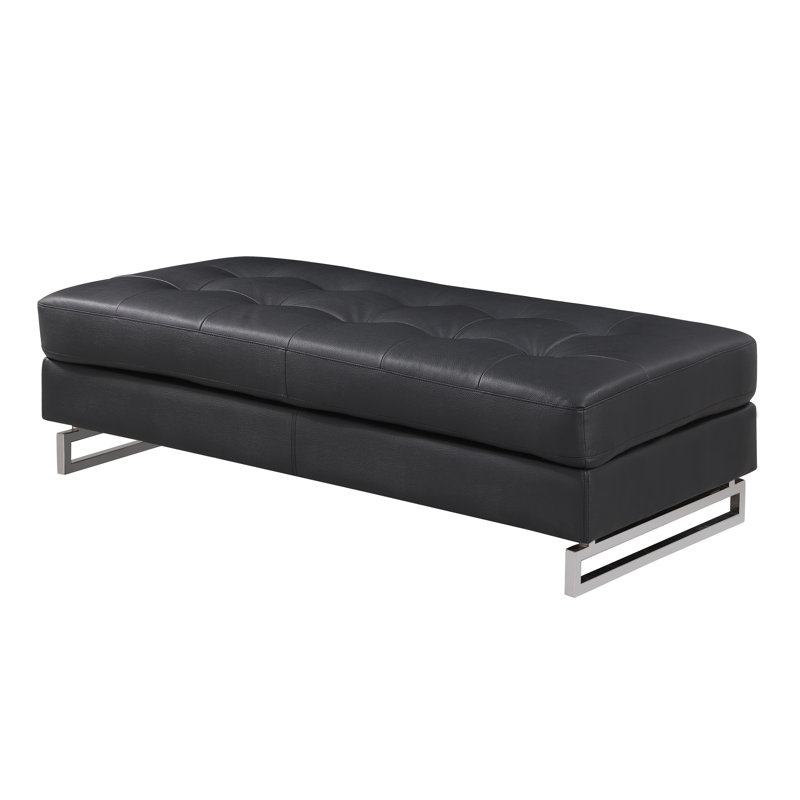 Ordaz Faux Leather Ottoman, Black Faux Leather