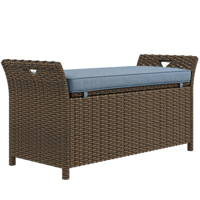 27 Gallon Patio Bench With Storage, Dark Blue Cushion And Handles, Rectangular Garden Box For Outdoor Furniture Storage Seat, Gallon, Pe Movable Portable Convenient Grips