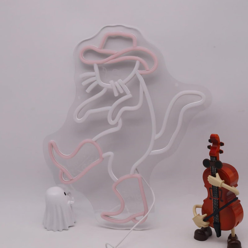 Enseigne lumineuse Cowboy Cat, néon, pour la décoration de la chambre à coucher, blanc