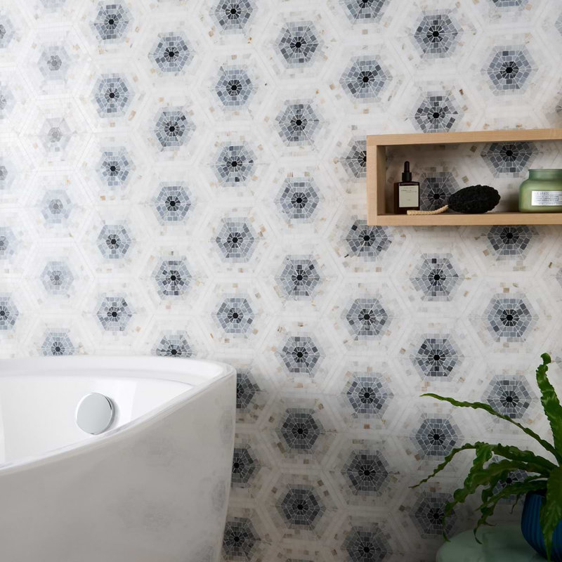 Ako 6" Hexagon Marble Micro Mosaic Tile, Grigio Gray