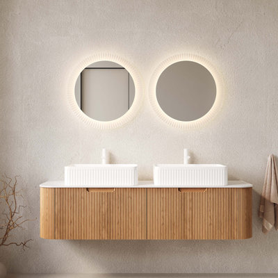 Meuble-lavabo mural flottant avec lavabos, armoire de rangement, tiroirs et lavabos en céramique pour une salle de bain fonctionnelle et élégante