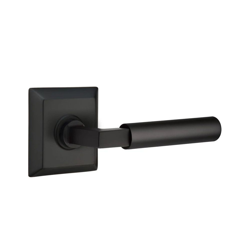 Emtek Select Privacy Interior Mortise w/ Quincy Rosette & L-Square Stem, Smooth Lever, Left, Flat Black