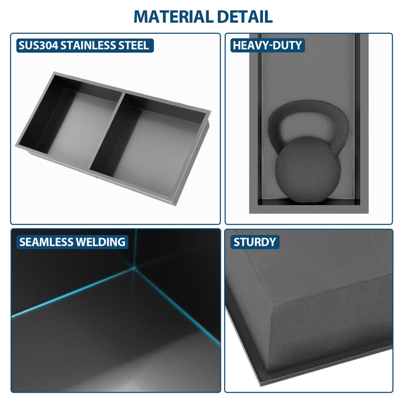 13" x 25" Stainless Steel Shower Niche Double Shelf, Gunmetal Black