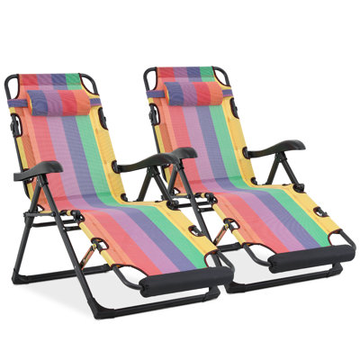 Outdoor Folding Lounge Chair Recliner, Reclining Chair Sleep Bed with Adjustable Backrest & Footrest by MoNiBloom