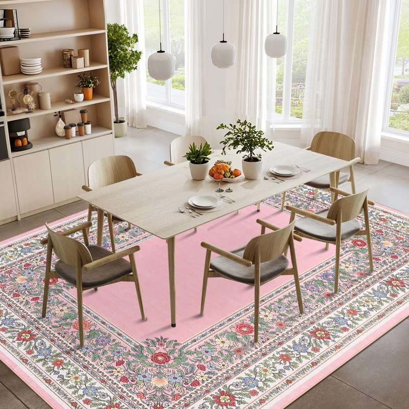 Floral Rug for Bedroom  Washable Area Rugs for Living Room Non Slip  Thin, Soft Throw Carpet for Nursery, Kids Playroom, Classroom, Home Office Decor