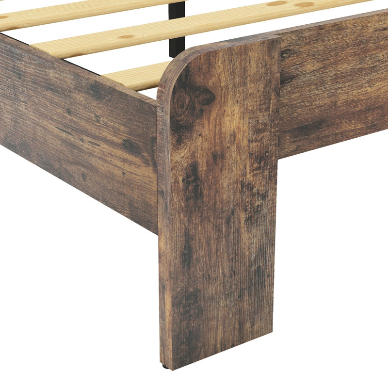 Base de lit pour grand lit plateforme en bois brun foncé, avec choix de rangement sous le comptoir généreux, assemblage facile et silencieux, aucun sommier tapissier requis, silencieux, non requis, processus d'assemblage facile, abondant sous