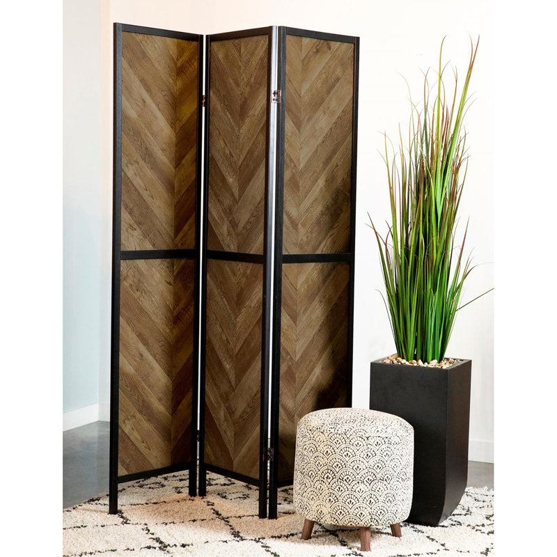 3 paravents avec finition tabac rustique et chevrons, solution d'intimité pour la maison, paravent 70,64 po x 52 po x 0,73 po, ajoute du style à la pièce,