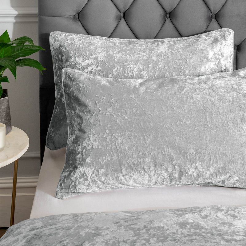 Crushed Velvet Duvet Cover Set with Pillowcases, Double Duvet Cover + 2 Standard Pillowcases, Silver