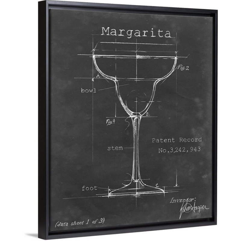 Barware Blueprint VI - Reproduction d'art graphique sur toile, H 31,7 po x l 25,7 po x P 1,75 po, Cadre flottant noir