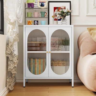 Small 2 Transparent Door Metal Storage Side Buffet Cabinet For Bed Room,Living Room,Entryway,Hallway,Home,Hotel,Office,Garage,Kitchen,2 Removable Shel by Ebern Designs