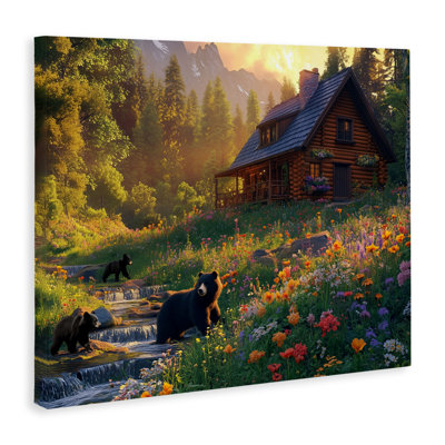 Bears at Floral Cabin Canvas, design par Jim Baldwin