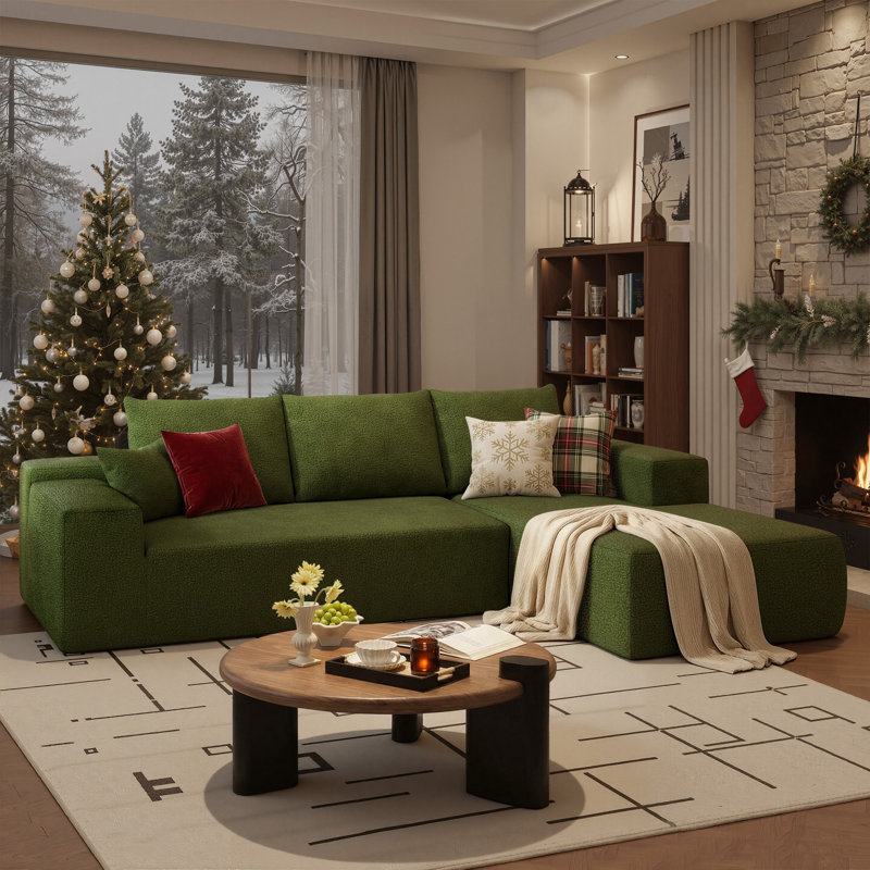 Viola 2 - Piece Upholstered Boneless Sectional, Green, Right Hand Facing