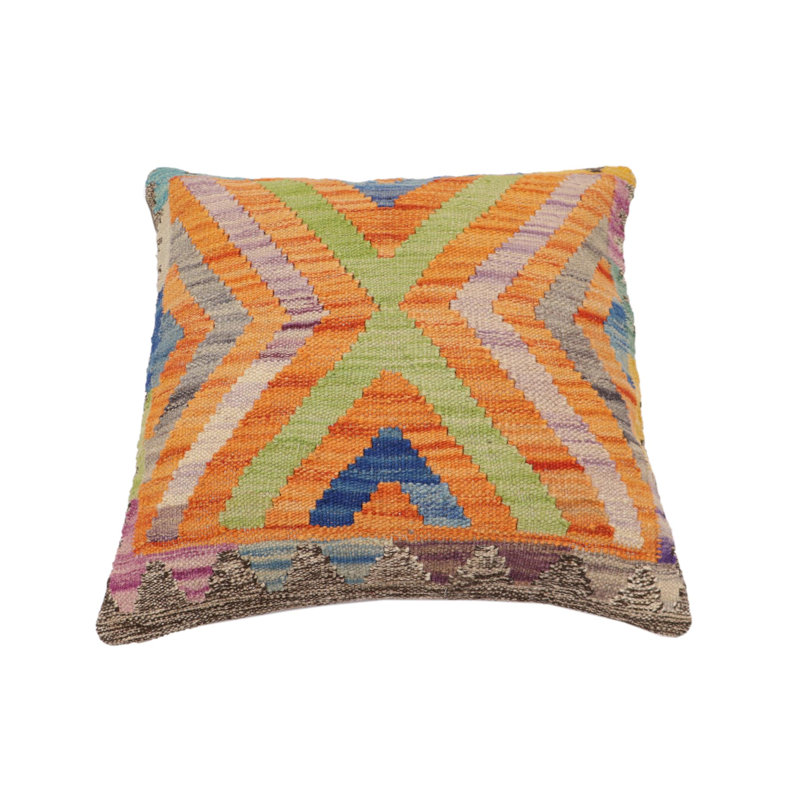 Tribal Kilim Pillow No Decorative Addition Throw Pillow, Orange/Blue/Purple/Green, 18"H x 18"W