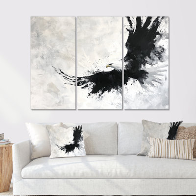Black And White Eagle Soaring - Eagle Wall Art Living Room Set