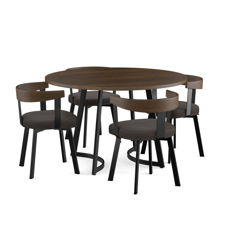 Joelle Solid Wood Table And Lars Chairs 5-Piece Dining Set, Charcoal Gray