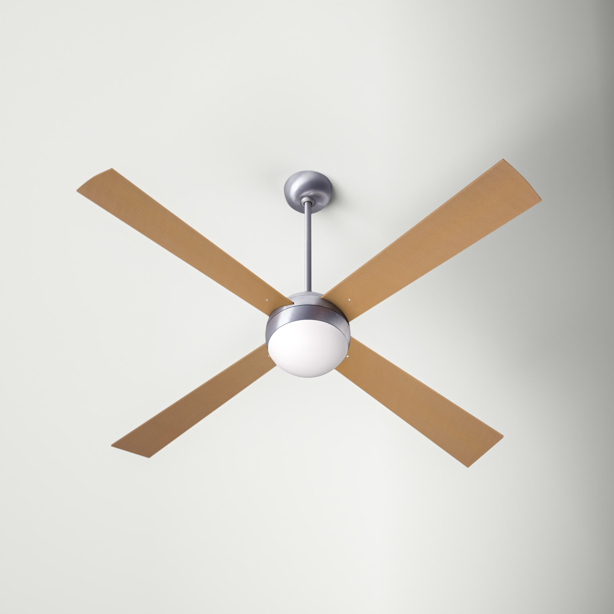 Ball 52'' 4 Blade Ceiling Fan with LED Light Kit, Brushed Aluminum, Wall Control with Remote Handset (2-wire), Maple