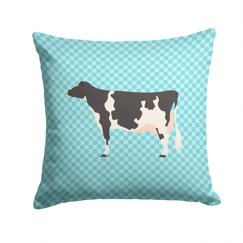 Coussin décoratif extérieur éclectique cow check, Bleu, 14 po x 14 po