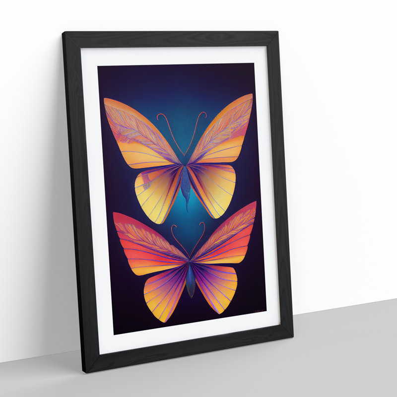 Vivid Butterflies - Wall Art, Black Framed, 36cm H x 27cm W, White