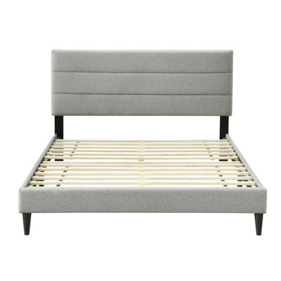 King Sized Bed In A Box With - Grey Headboard Channel Design Charging Fabric
