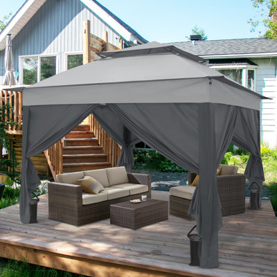 11 Ft. W x 11 Ft. D Pop Up Instant Steel Patio Gazebo with Solid Wall