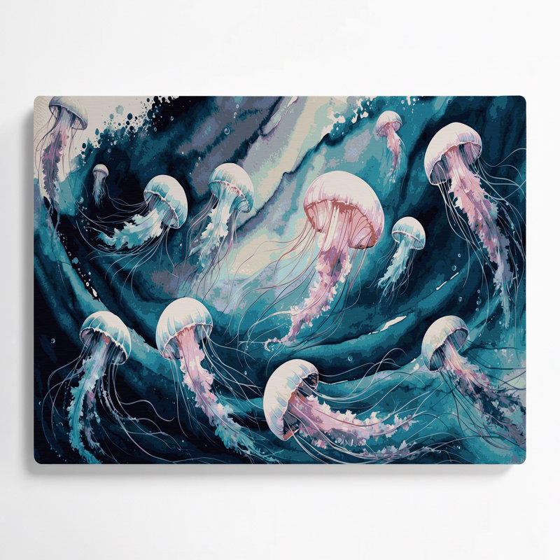Art mural en métal bleu méduse nautique, H 11 po x l 14 po