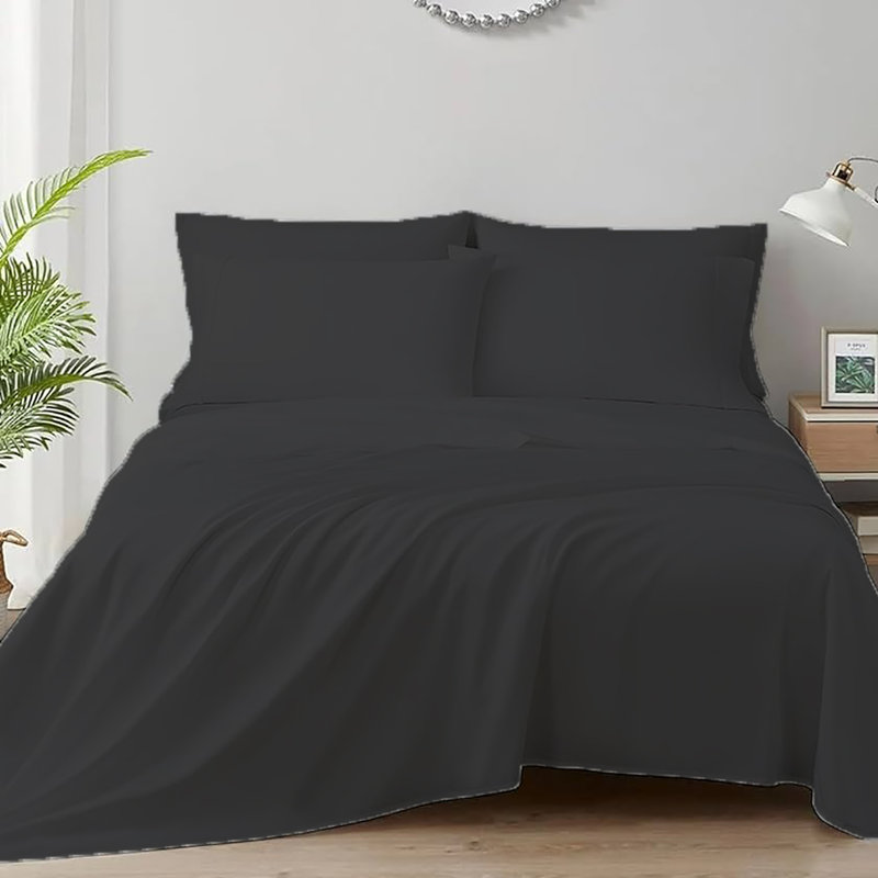 Ensemble de draps 100% coton jersey, Grand, Noir