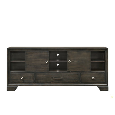 Contemporary TV Stand 1Pc Rich  Finish Metal Hardware Sliding Doors Open Shelves Lower Drawers Wooden Living Room Furniture