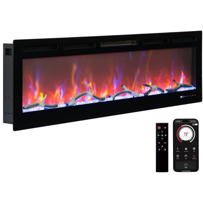 Foyer électrique 88 po encastré 88 po, foyer encastré Smart WiFi à double chaleur 750 W / 1500 W, couleurs de flamme réglables, écran tactile, minuterie, foyer intelligent pour le salon, la chambre à coucher