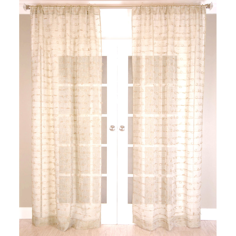Natural Elegance 100% Linen Sheer Rod Pocket Header Curtain Panel with Jute Knots, 51" W x 108" L, White