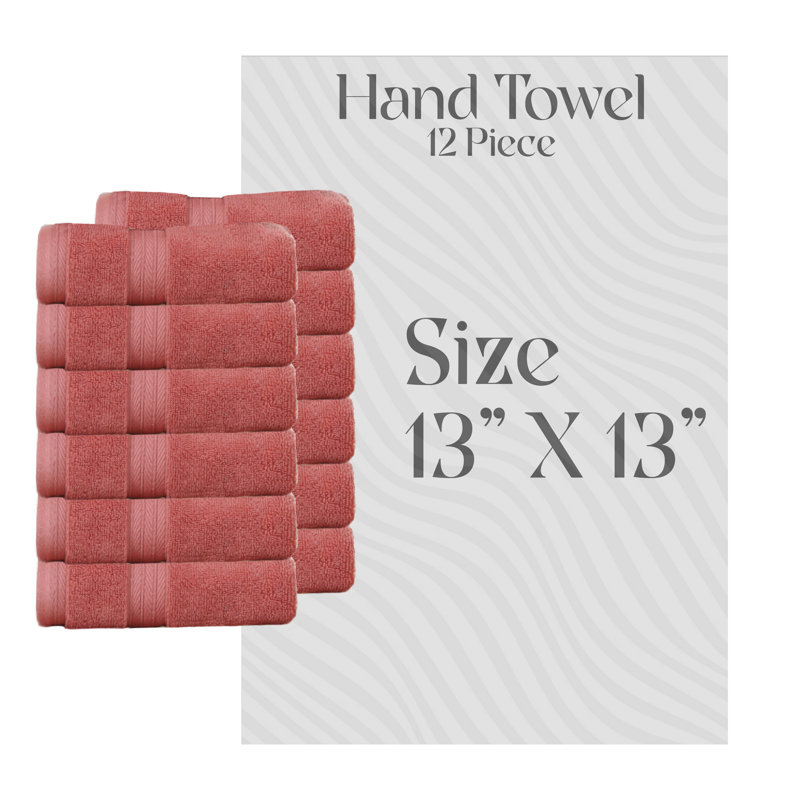 Elegance Essentials 550GSM 100% Cotton Zero Twist Super Absorbent Wash Cloth (Set of 12) - 13"x13", Coral