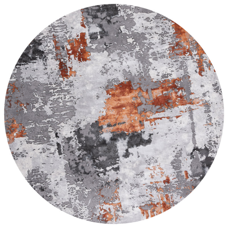 Ettinger Abstract Gray/Orange Area Rug, Round 4'