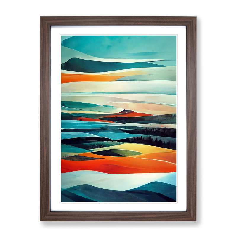 Meadow Landscape Abstract No.4 - Wall Art, 36cm H x 27cm W, Walnut Framed Paper
