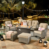 Emanuell 5 - Person All-Weather Wicker Outdoor Set with Swivel Chairs, Cushions Included