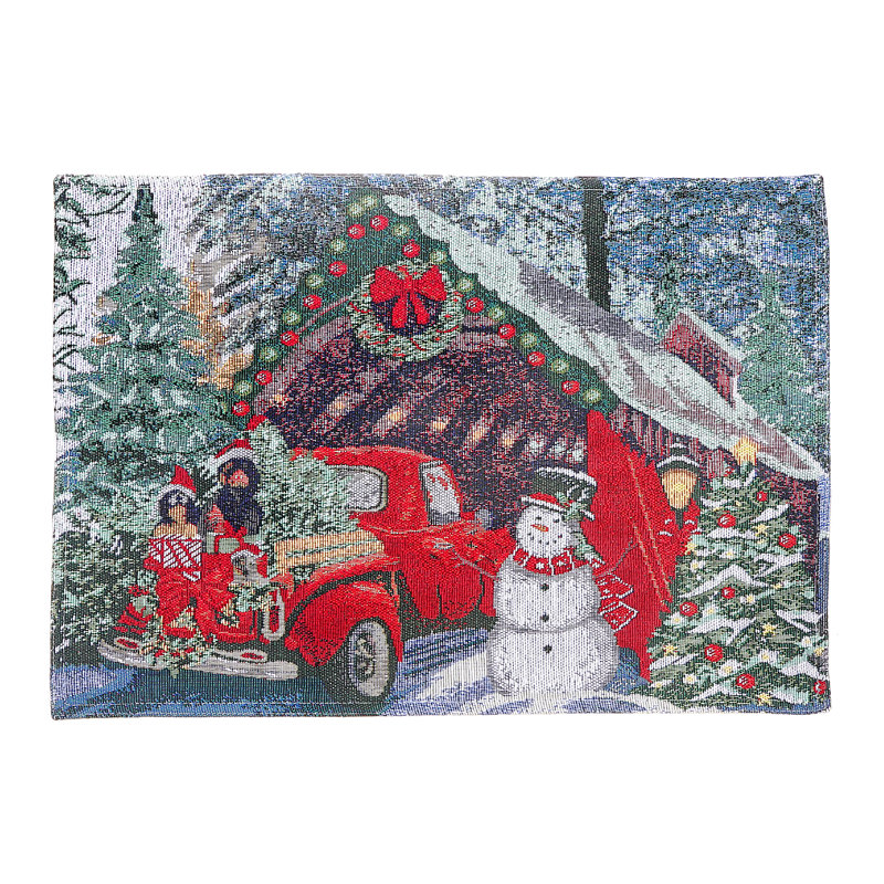 Napperon de Noël tapisserie rouge voiture avec cadeaux 13 x 18 - ensemble de 12