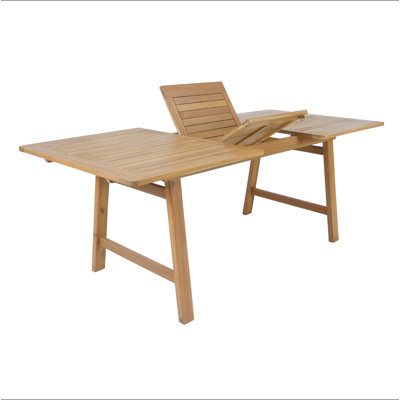 7-Piece Extendable Acacia Wood Outdoor Dining Set with Wicker Chairs, Rectangular Patio Table with Hidden Leaf, Weather-Resistant Wooden Furniture Set