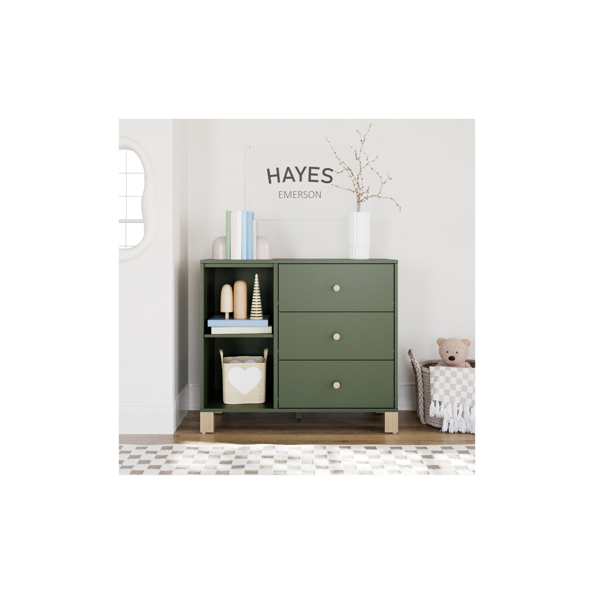 California 3 Drawer Combo Dresser, Olive