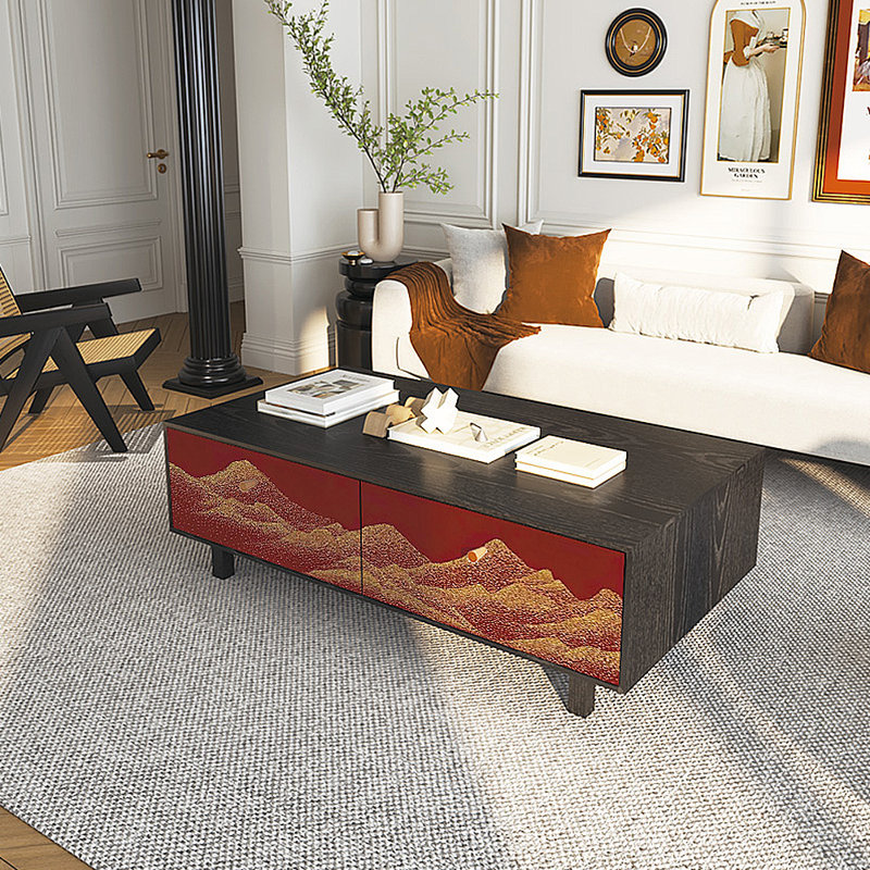 Table basse à motif rétro français, Noir / Rouge
