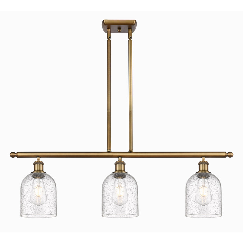 Luminaire suspendu pour îlot de cuisine 3 lumières Odaniel, Laiton brossé, Bullé