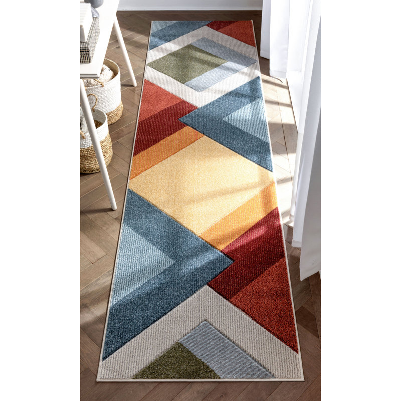 Ruby Geometric Synthetic Area Rug, Runner 80 x 300cm