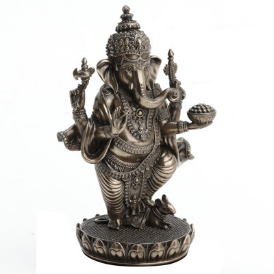 5.12 inches Height Cold Cast Bronze  Lord Ganesha Standing on Lotus Bronze Finish Figurine