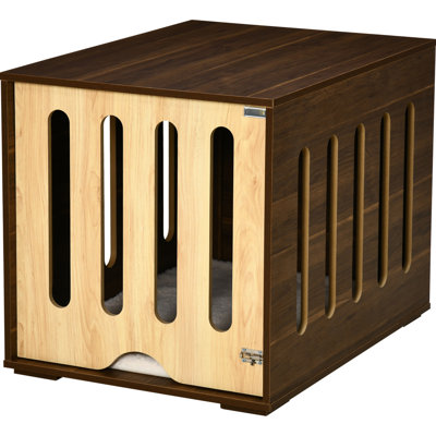 Furniture Style Dog Crate, With Lock, Cushioned Interior, For Small To Medium Dogs, Brown Crate Foam Cushion And Door Feature, Sized - Provides A Relaxing Sleeping Spot