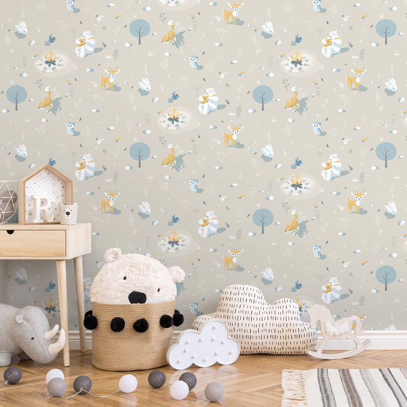 Papier peint neutre Woodland Friends, Beige