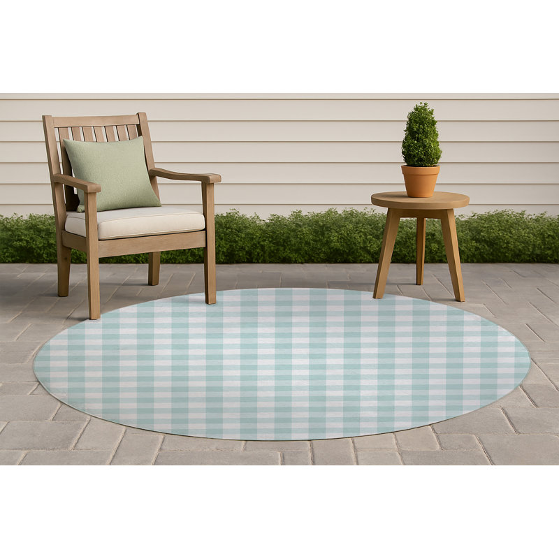 Proper Gingham Non-Slip Outdoor Rug, Round 5'