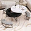 Table basse à plateau relevable avec grand espace de rangement et 3 plateaux confortables, blanc, base noire, pour un design rond caché, une finition polyvalente-703689482
