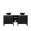 Meuble-lavabo double autoportant de 60 po avec lavabos TURIO, 2 armoires de rangement rayées de 24 po + tablette ouverte amovible de 12 po, 2 vasques noires en pierre avec comptoir Carrara blanc, noir-222274906